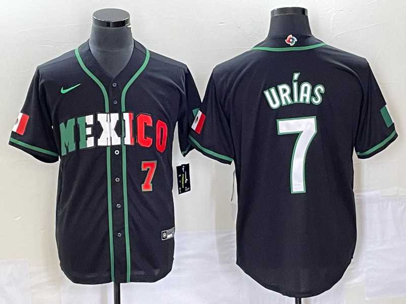 Men%27s Mexico Baseball #7 Julio Urias Number 2023 Black White World Classic Stitched Jersey4